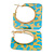 Trendy Teal Blue/ Lemon Yellow Animal Print Square Acrylic Hoop Earrings In Gold Tone - 45mm Tall - Medium
