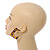 Trendy Orange/ Purple Animal Print Square Acrylic Hoop Earrings In Gold Tone - 45mm Tall - Medium - view 3