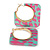 Trendy Green/ Magenta Animal Print Square Acrylic Hoop Earrings In Gold Tone - 45mm Tall - Medium - view 6