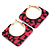 Trendy Black/ Magenta Animal Print Square Acrylic Hoop Earrings In Gold Tone - 45mm Tall - Medium - view 4