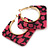 Trendy Black/ Magenta Animal Print Square Acrylic Hoop Earrings In Gold Tone - 45mm Tall - Medium - view 3