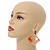 Trendy Salmon Pink Glitter Acrylic Square Earrings In Gold Tone - 70mm Long - view 2