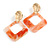 Trendy Salmon Pink Glitter Acrylic Square Earrings In Gold Tone - 70mm Long - view 4