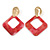 Trendy Magenta/ Pink Glitter Acrylic Square Earrings In Gold Tone - 70mm Long - view 3
