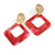 Trendy Magenta/ Pink Glitter Acrylic Square Earrings In Gold Tone - 70mm Long - view 4