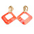 Trendy Coral Pink Glitter Acrylic Square Earrings In Gold Tone - 70mm Long - view 4