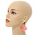 Trendy Coral Pink Glitter Acrylic Square Earrings In Gold Tone - 70mm Long - view 2