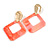 Trendy Coral Pink Glitter Acrylic Square Earrings In Gold Tone - 70mm Long - view 3