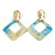 Trendy Light Blue/ Cream Glitter Acrylic Square Earrings In Gold Tone - 70mm Long - view 3