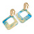 Trendy Light Blue/ Cream Glitter Acrylic Square Earrings In Gold Tone - 70mm Long - view 4