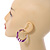Trendy Lavender/ Purple Animal Print Acrylic Hoop Earrings In Gold Tone - 43mm Diameter - Medium - view 3