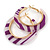 Trendy Lavender/ Purple Animal Print Acrylic Hoop Earrings In Gold Tone - 43mm Diameter - Medium - view 4