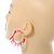 Trendy Light Pink/ Fuchsia Animal Print Acrylic Hoop Earrings In Gold Tone - 43mm Diameter - Medium - view 3