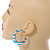 Trendy Pale Blue/ Sky Blue Animal Print Acrylic Hoop Earrings In Gold Tone - 43mm Diameter - Medium - view 3