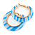 Trendy Pale Blue/ Sky Blue Animal Print Acrylic Hoop Earrings In Gold Tone - 43mm Diameter - Medium - view 5