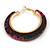 Trendy Magenta/ Black Floral Print Acrylic Hoop Earrings In Gold Tone - 43mm Diameter - Medium - view 6