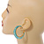 Trendy Aqua/ Teal Fancy Print Acrylic Hoop Earrings In Gold Tone - 43mm Diameter - Medium - view 3