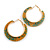 Trendy Orange/ Green Floral Print Acrylic Hoop Earrings In Gold Tone - 43mm Diameter - Medium - view 7