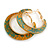 Trendy Orange/ Green Floral Print Acrylic Hoop Earrings In Gold Tone - 43mm Diameter - Medium - view 8