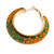 Trendy Orange/ Green Floral Print Acrylic Hoop Earrings In Gold Tone - 43mm Diameter - Medium - view 5