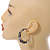 Trendy Black/ White Floral Print Acrylic Hoop Earrings In Gold Tone - 43mm Diameter - Medium - view 3
