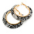 Trendy Black/ White Floral Print Acrylic Hoop Earrings In Gold Tone - 43mm Diameter - Medium - view 4
