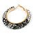 Trendy Black/ White Floral Print Acrylic Hoop Earrings In Gold Tone - 43mm Diameter - Medium - view 6