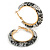 Trendy Black/ White Floral Print Acrylic Hoop Earrings In Gold Tone - 43mm Diameter - Medium