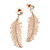 Rose Gold Tone Clear Crystal Delicate Feather Drop Earrings - 50mm Long - view 3