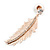 Rose Gold Tone Clear Crystal Delicate Feather Drop Earrings - 50mm Long - view 5
