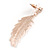 Rose Gold Tone Clear Crystal Delicate Feather Drop Earrings - 50mm Long - view 6