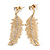 Gold Tone Clear Crystal Delicate Feather Drop Earrings - 50mm Long - view 4