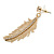 Gold Tone Clear Crystal Delicate Feather Drop Earrings - 50mm Long - view 5