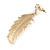 Gold Tone Clear Crystal Delicate Feather Drop Earrings - 50mm Long - view 6