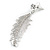 Silver Tone Clear Crystal Delicate Feather Drop Earrings - 50mm Long - view 4