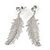 Silver Tone Clear Crystal Delicate Feather Drop Earrings - 50mm Long - view 6