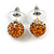 Orange/ Citrine/ Clear Crystal Ball Stud Earrings In Silver Plated Finish - 10mm D - view 3