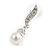 Prom Diamante Simulated Pearl Drop Earrings In Silver Tone - 35mm Long - view 4