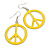 Banana Yellow Enamel 'Peace' Drop Earrings In Silver Plating - 50mm Long