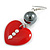 Red Plastic Crystal Heart Earrings In Silver Tone - 60mm Long - view 2