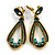 Vintage Inspired Long Emerald Green Crystal Loop Clip On Earrings In Antique Gold Tone - 60mm L - view 3
