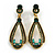 Vintage Inspired Long Emerald Green Crystal Loop Clip On Earrings In Antique Gold Tone - 60mm L - view 4