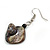 Black Shell Bead Drop Earrings In Silver Tone - 50mm Long - view 6