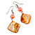 Orange Shell Bead Drop Earrings In Silver Tone - 60mm Long - view 3