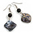 Black Shell Bead Drop Earrings In Silver Tone - 60mm Long - view 3