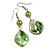 Green Shell Bead Drop Earrings In Silver Tone - 60mm Long - view 3