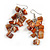 Burnt Orange Shell Composite Cluster Dangle Earrings in Silver Tone - 70mm L - view 3