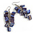 Blue Purple Shell Composite Cluster Dangle Earrings in Silver Tone - 70mm L - view 3