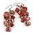 Red Shell Composite Cluster Dangle Earrings in Silver Tone - 70mm Long - view 3