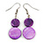 Purple Double Shell Drop Earrings In Silver Tone - 50mm Long